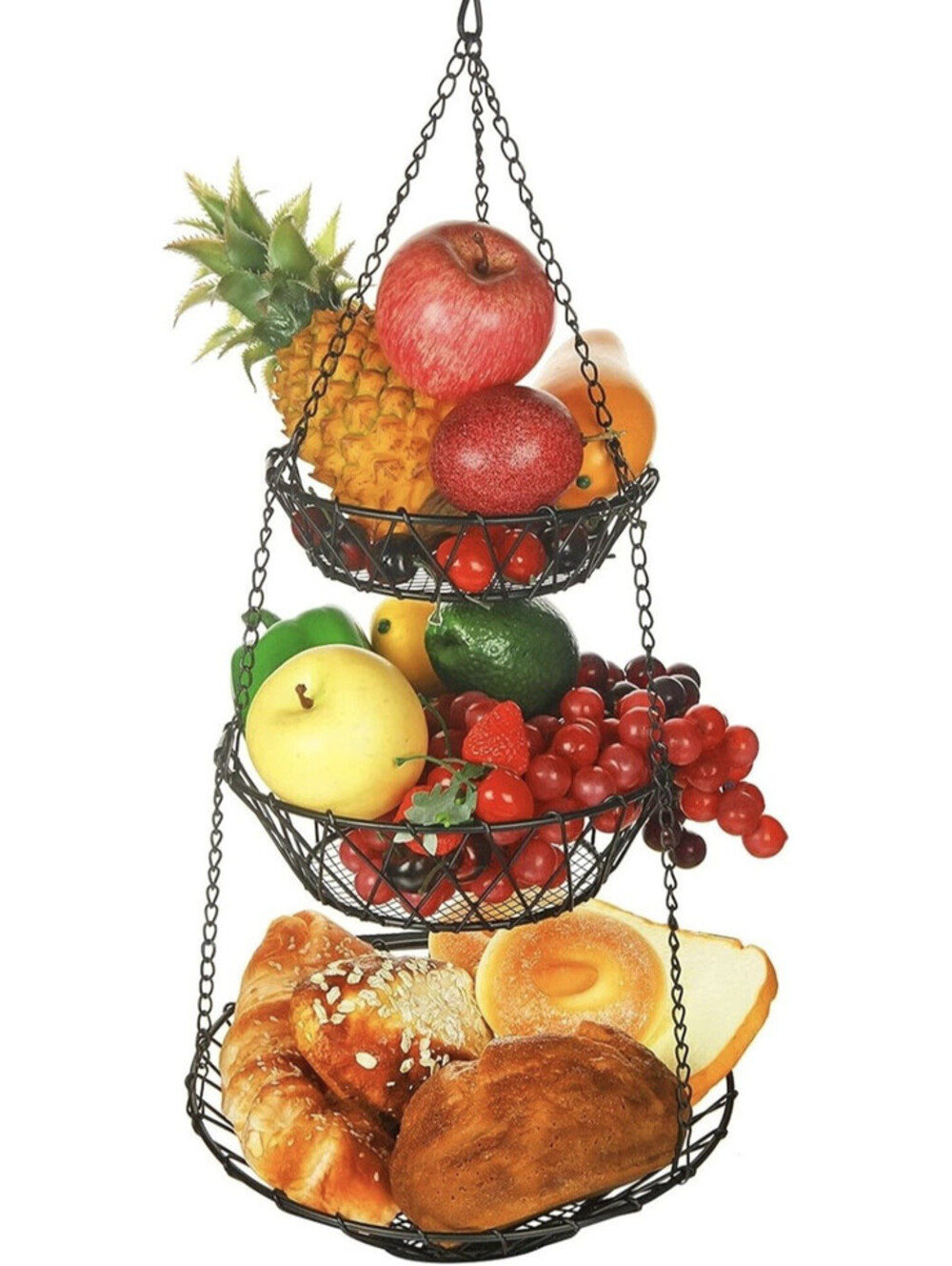 3 Tier Hanging Basket with Sturdy Metal Chain Hanging Hooks Fruit and Vegetable